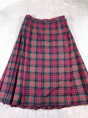 Vintage Ms Poodle Macdonald Tartan Plaid Pleated Wool Kilt Skirt Size 10 Made in